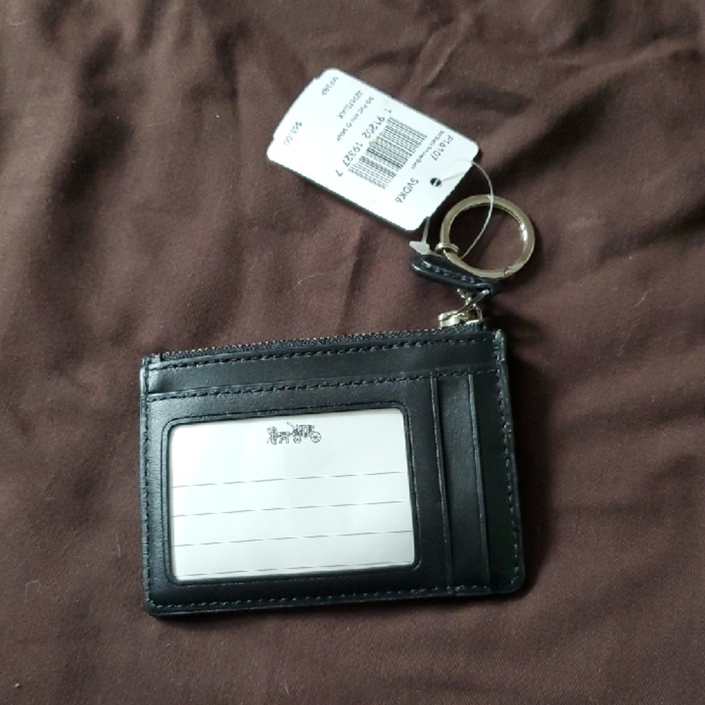 Coach Black/Charcoal Signature Zip Card Holder with Key Ring - Picture 2 of 3
